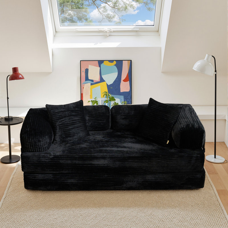 Modern 80" Modular Sleeper Sofa Bed, Cloud-Like Corduroy Couch with High-Resilience Foam for Cozy Living Spaces, Black