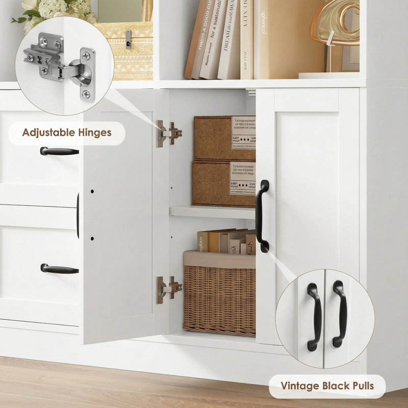📚 71.3”H × 58.7”W Triple-Wide 6-Tier Bookcase with 4-Tier Open Shelves, 2 Cabinets & 2 Drawers | Tall Storage Cabinet for Home & Office Organization