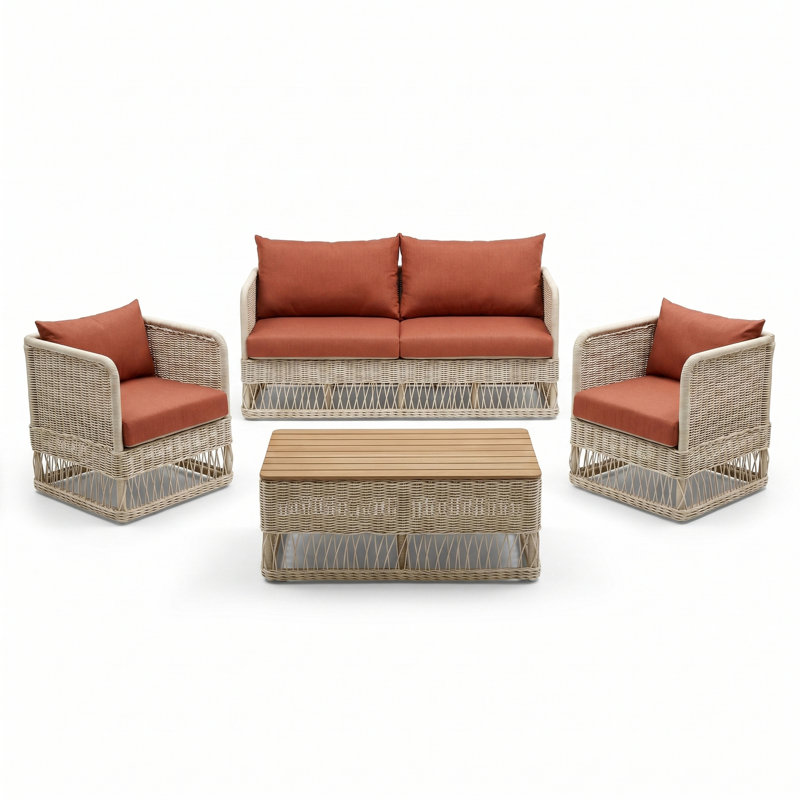 Destin Pebble 4-Piece Sunbrella® Outdoor Patio Seating Set - Play Adobe, Play Adobe, White