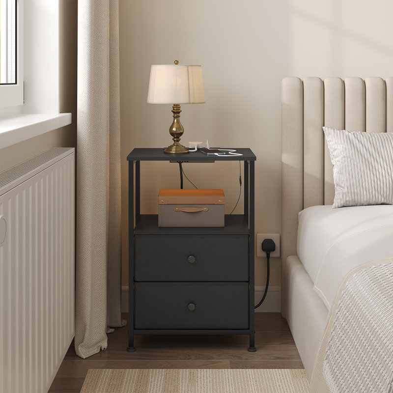 40cm W Metal Bedside Table, Black