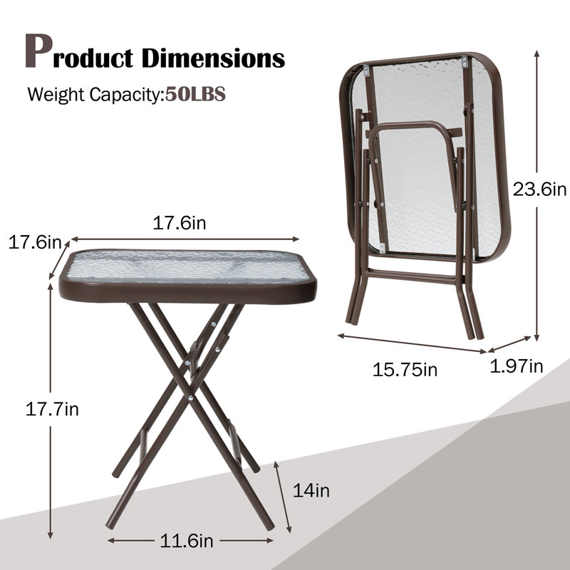 Square Glass Outdoor Folding Side Table, Brown