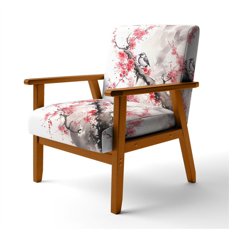 Chaise d'appoint rembourrée japonaise, Accoudoirs carrés bruns