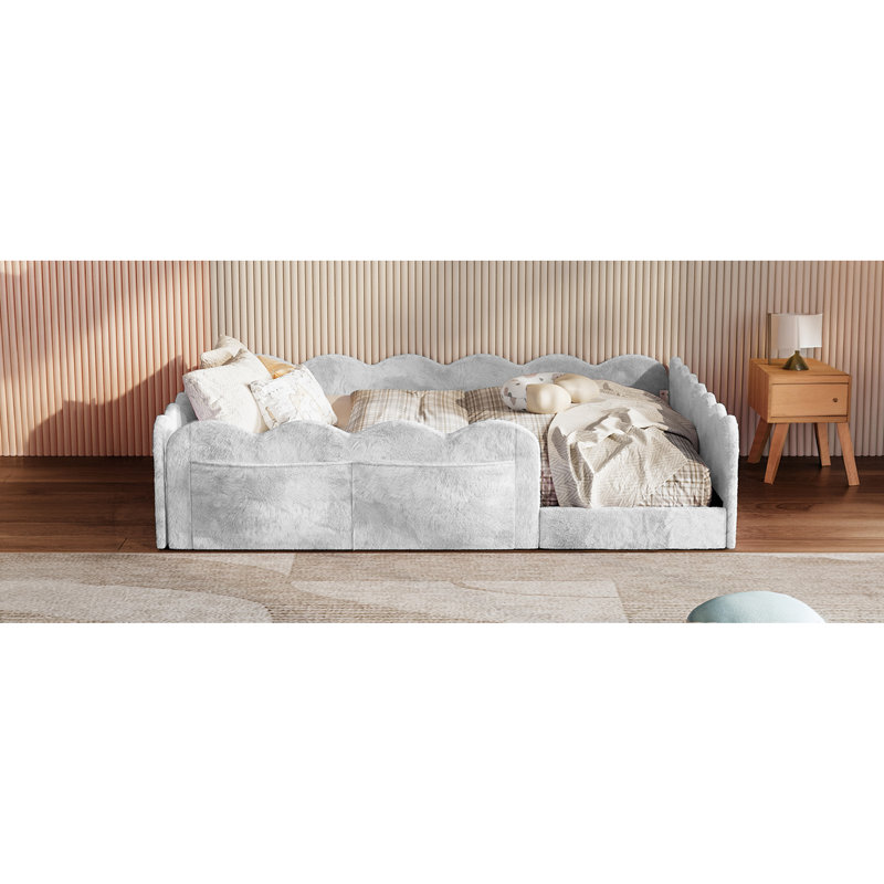 Lit double tapissier sur pied, Gris clair