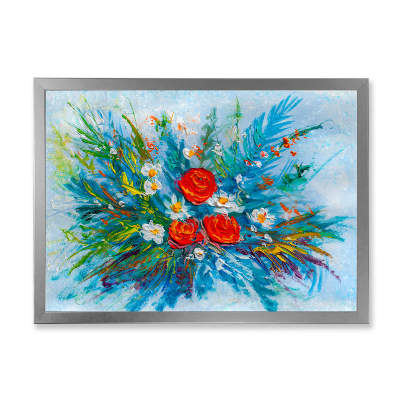 Impressionniste bouquet de fleurs - Reproduction de photo sur toile, Toile argentée avec cadre photo
