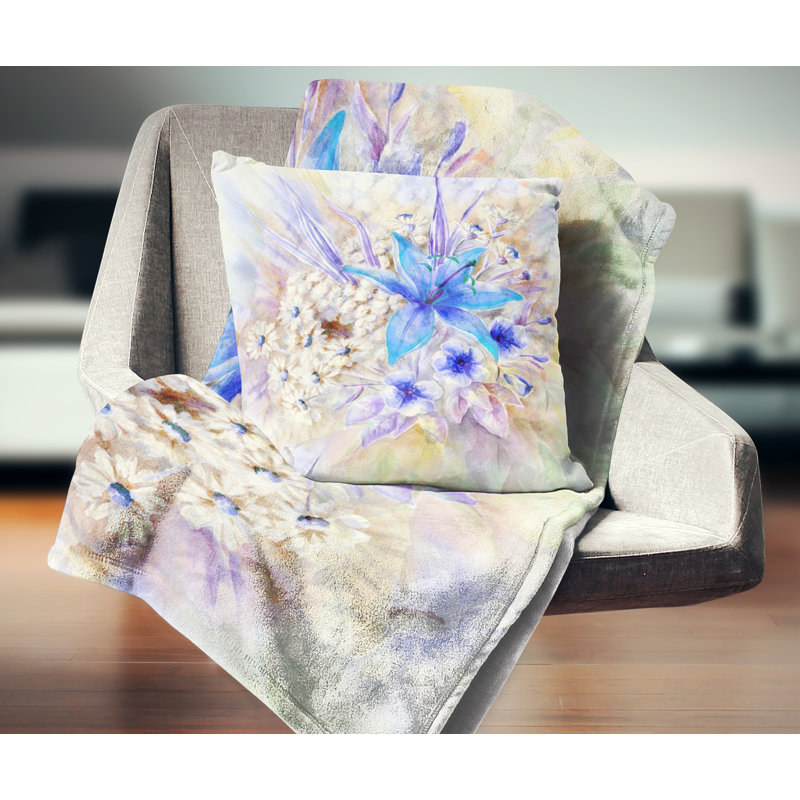 Fleurs, feuilles, aquarelle, impression florale, 16 po x 1 po, Coussin décoratif