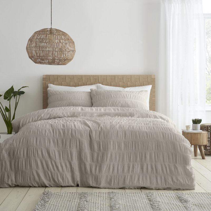 Seersucker Duvet Cover Set with Pillowcases, Super King Duvet Cover + 2 Standard Pillowcases, Natural