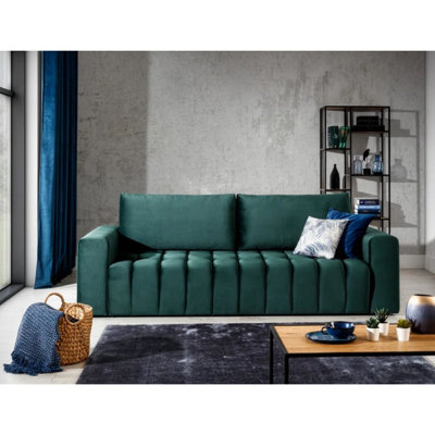 Lazaro Condo Style 3 Seater Storage Sleeper Sofa - Dark Green