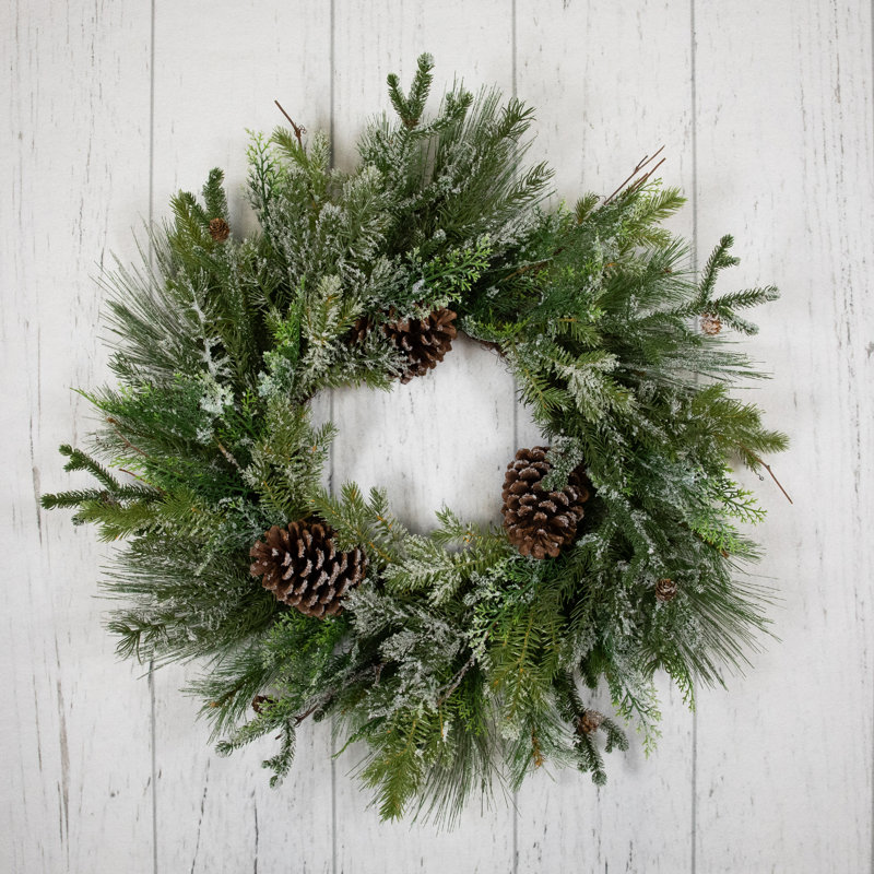 Frosted Pine and Cedar Artificial Christmas Wreath - 28 Inches