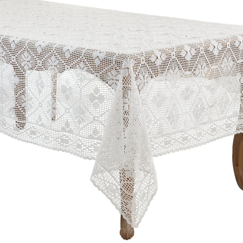 Cressida Ikat Cotton Blend Tablecloth, White, 120" x 65"