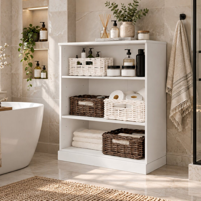 100% Solid Wood Bathroom Cabinet with Adjustable Shelves, 35.75" H x 32" W x 15.5" D, White