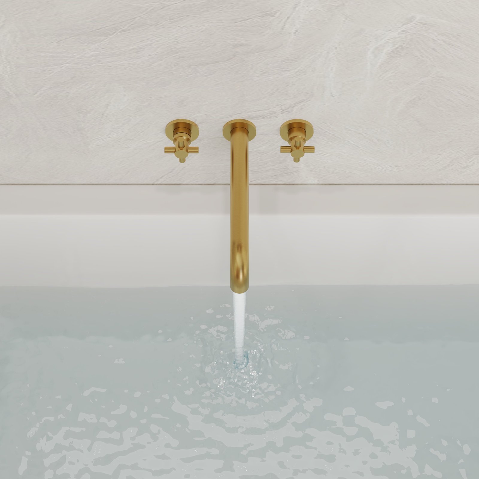 Wall-Mounted High-Flow Tub Filler Set, Brushed Gold