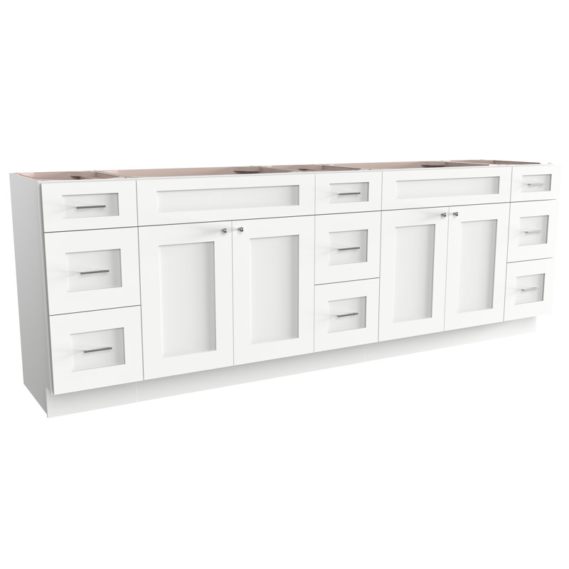 White Shaker Style Double Bathroom Vanity Base with Drawers