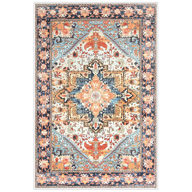 Tapis à motif floral lavable Fillender, Rectangle 6 pi x 9 pi