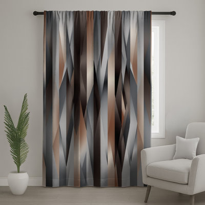 Bronze Silver Striped Window Curtains, Metallic Sheer & Blockout Curtains - 1 Panel