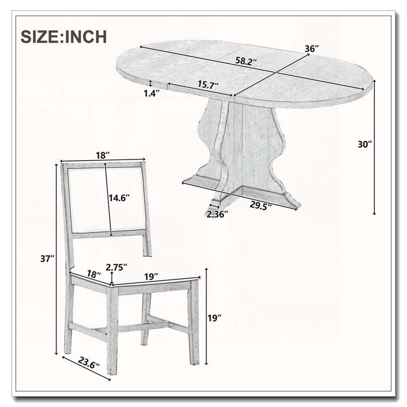 Ensemble de salle à manger extensible 5 pièces avec chaises rembourrées Farmhouse (brun), Brun