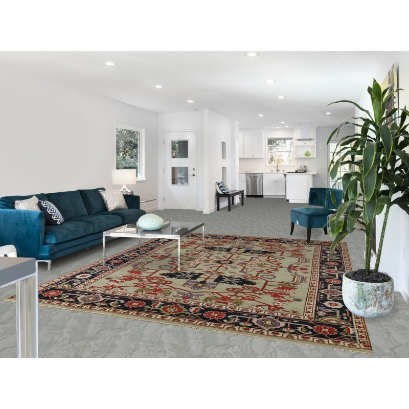 Tapis vert traditionnel en laine vert 8 x 10