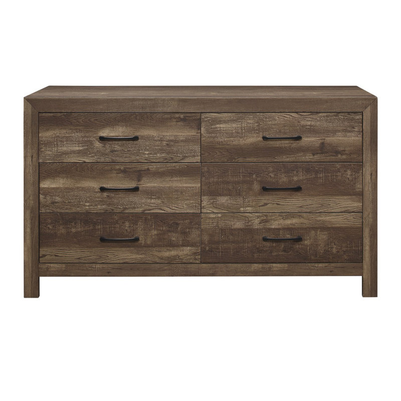 Modern 1Pc Dresser Of 6X Drawers Black Hardware Wooden Bedroom Furniture, Brown Mix