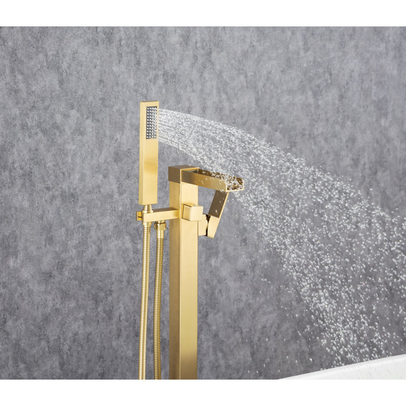 Floor Waterfall Faucet with Diverter, Brushed Gold