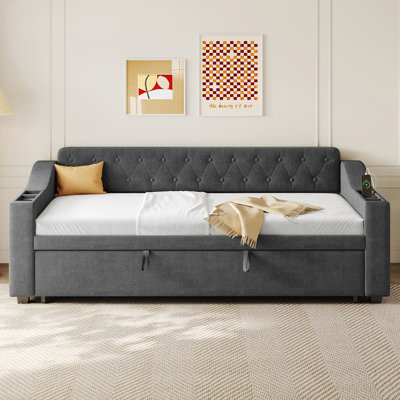 Upholstered Daybed with Trundle Bed