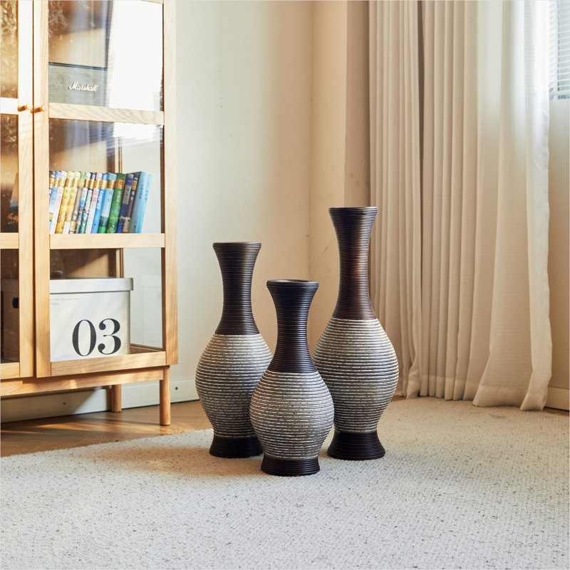 Ensemble élégant de 3 grands vases de plancher pour la décoration de salon, de couloir ou de vestibule, finition classique en PVC blanc, fabrication robuste et durable pour les fleurs artificielles ou la présentation autonome