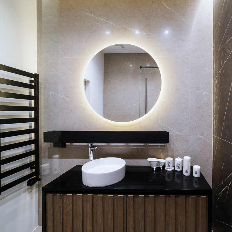 Modern Round Mirror With LED Lighting - Warm White - Large Illuminated Bathroom Mirror, 100cm H x 100cm W