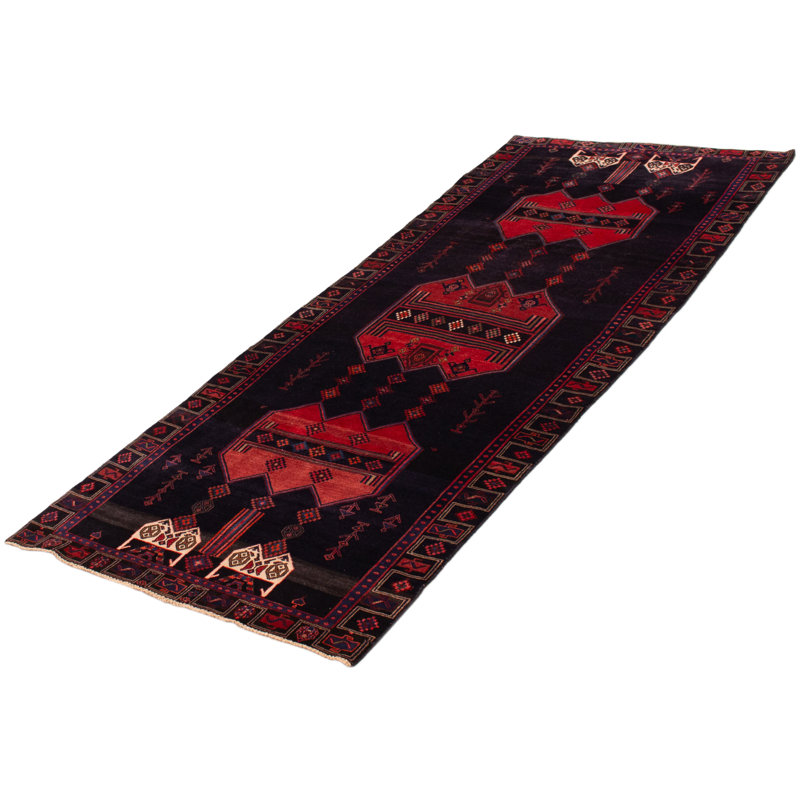 Tapis de couloir unique en laine bleu marine 4 pi 5 po x 10 pi 9 po Yumalay
