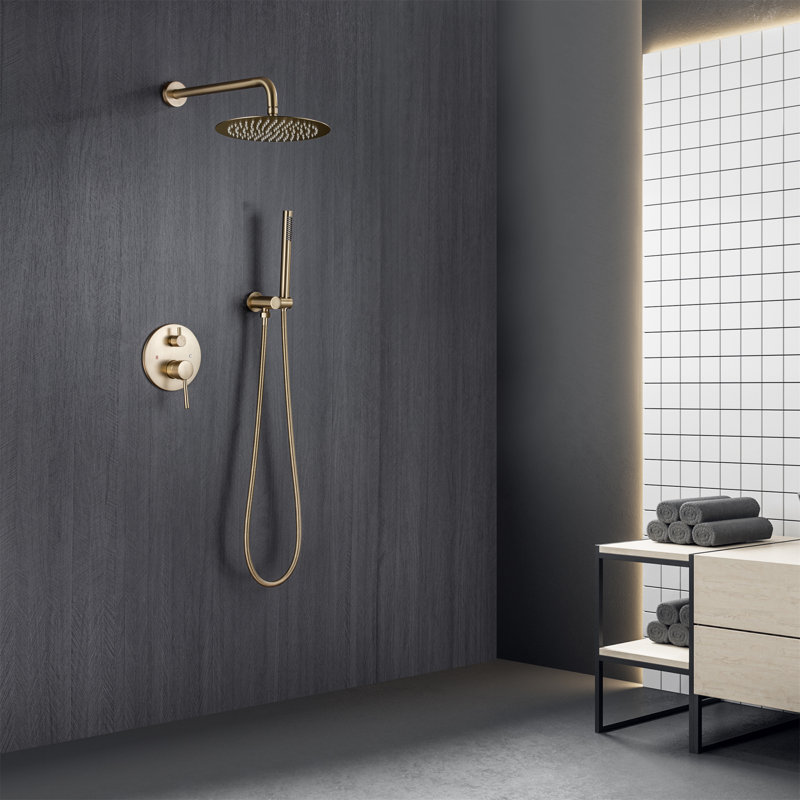 Système de douche complet avec valve brute, Doré brossé