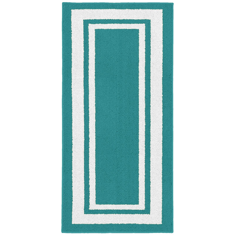 Tapis bleu sarcelle / blanc Ertan, 2 pi x 5 pi