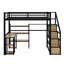 Lit mezzanine double en métal avec escalier, bureau intégré et tablettes