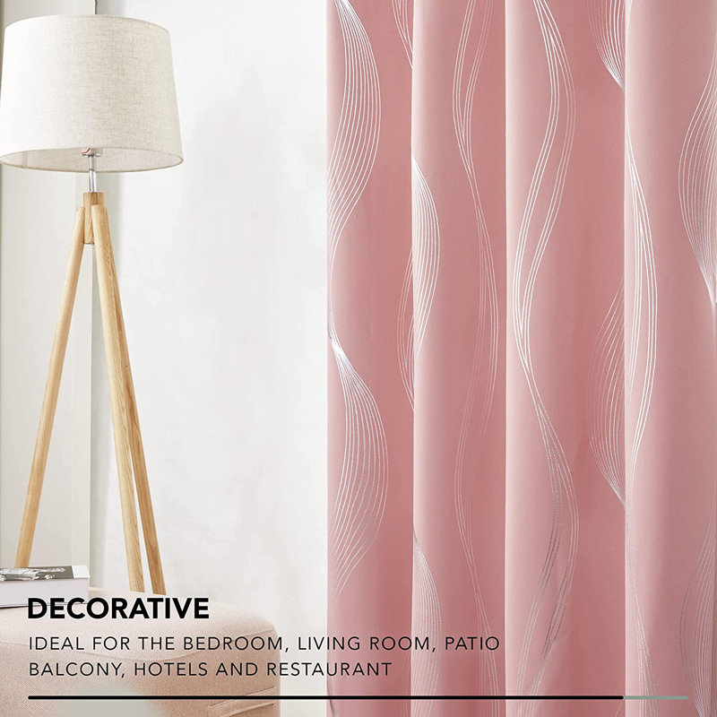 Spurgh Sliver Wave Foil Print Blackout Thermal Grommet Curtain Panels (Set of 2), 42" W x 90" L, Coral Pink