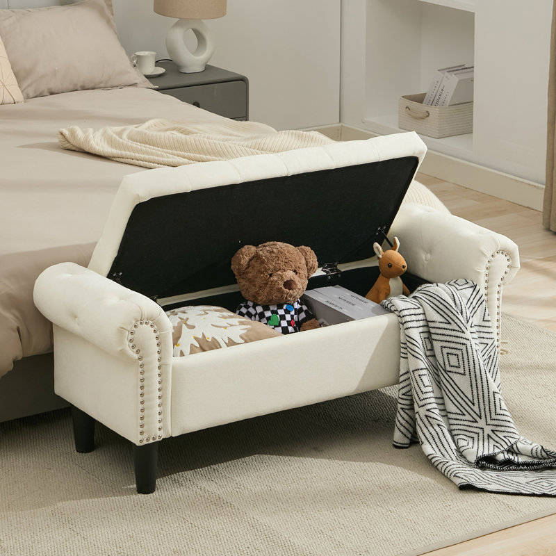 Banc de rangement en chenille 49,6 po Elisama, Beige