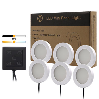 VST 6-Pack Plug-in Under Cabinet Lights - Slim Soft Glow, Color & Brightness Adjustable for Kitchen Wardrobe (ETL Listed)