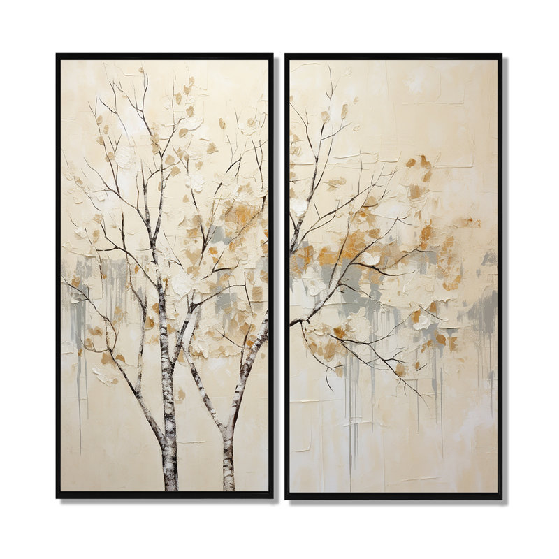 Harmonisation d'arbres beige I - impressions d'art traditionnelles sur toile, H 40 po x l 40 po, Noir