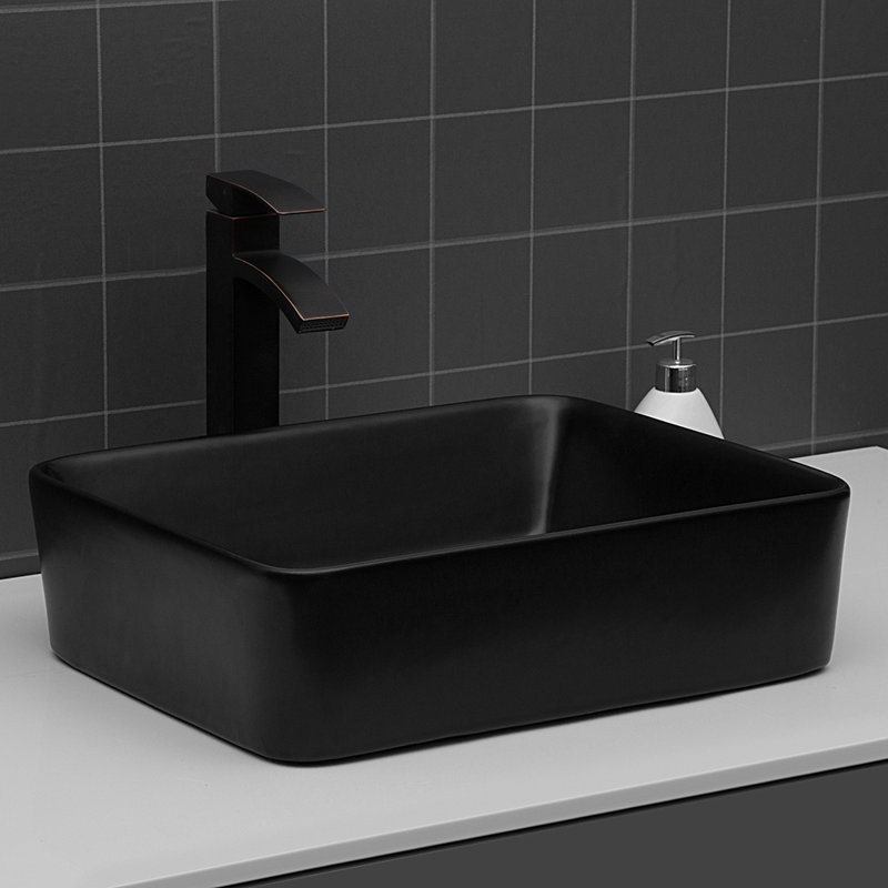 19"X15" Black Ceramic Rectangular Vessel Bathroom Sink