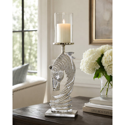 Equinox Horse Candle Holder - Nickel Plated - 6.5"W x 4"D x 16"H