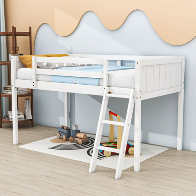 Jazanae Twin Wood Low Loft Bed with Ladder