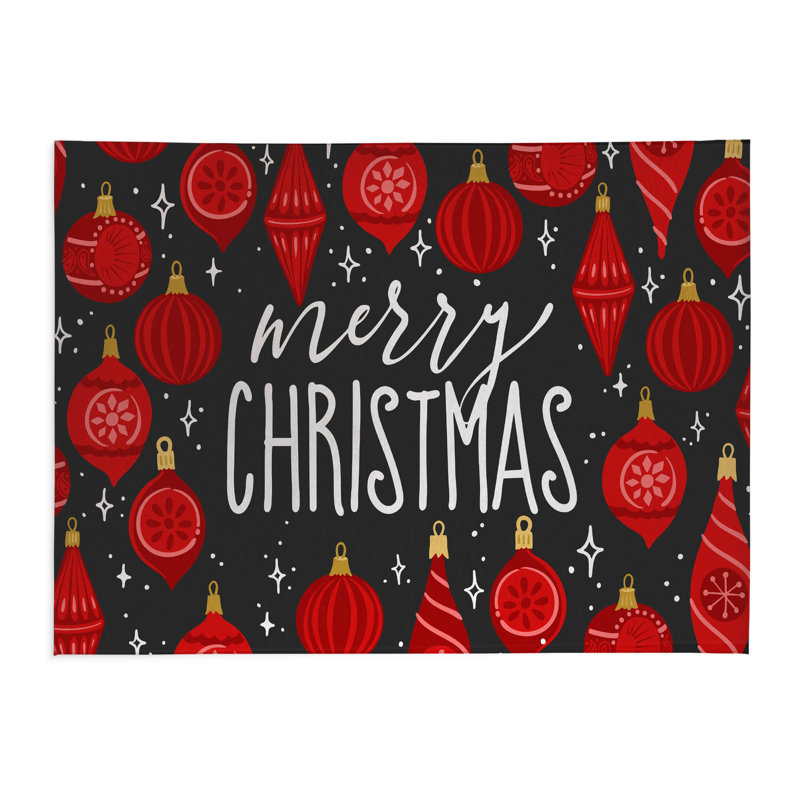 Ornaments Merry Christmas Charcoal Low Profile Kitchen Mat, Charcoal, Rectangle 5' x 7'