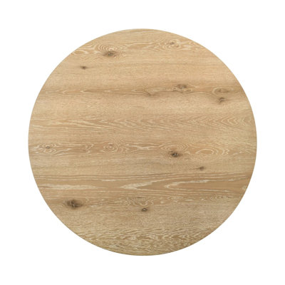 47"W Round Dining Table With Metal Base, Oak