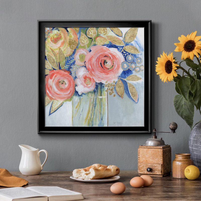 «Peach Metallic Bling», peinture sur toile encadrée, H 30,5 po x l 30,5 po x P 1,5 po, Noir