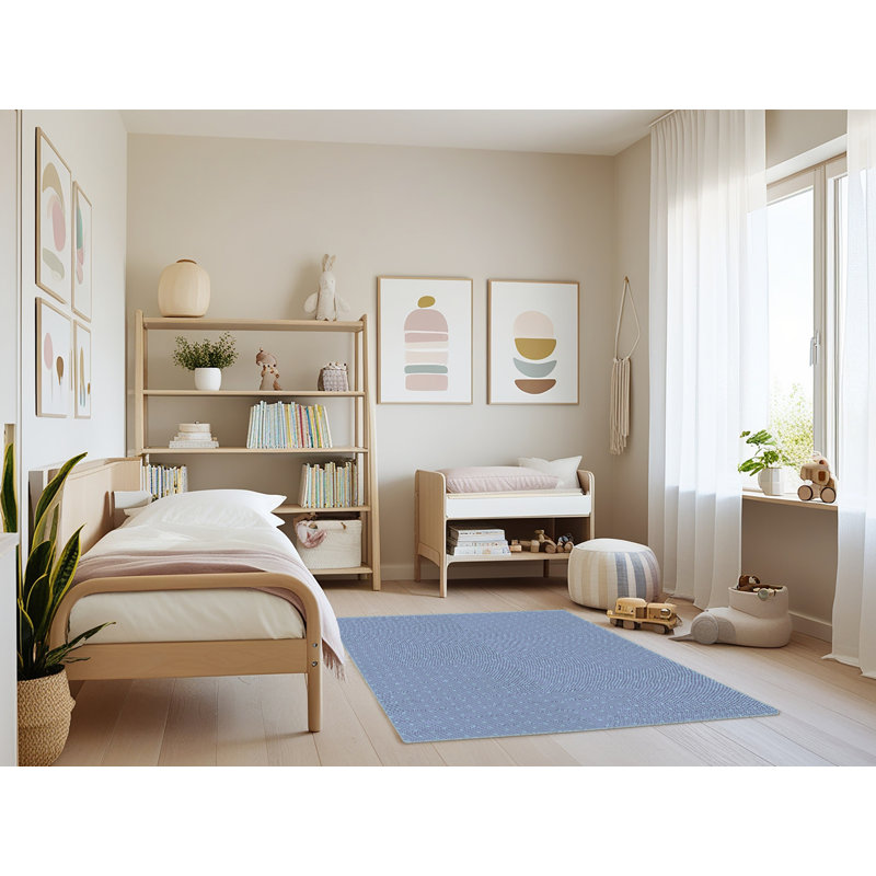 Tapis bleu clair à pois, Rectangle 4 pi x 6 pi
