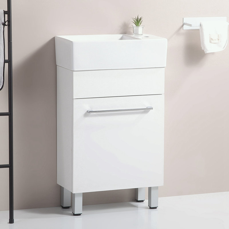 Armoire de salle de bain avec lavabo en céramique et espace de rangement