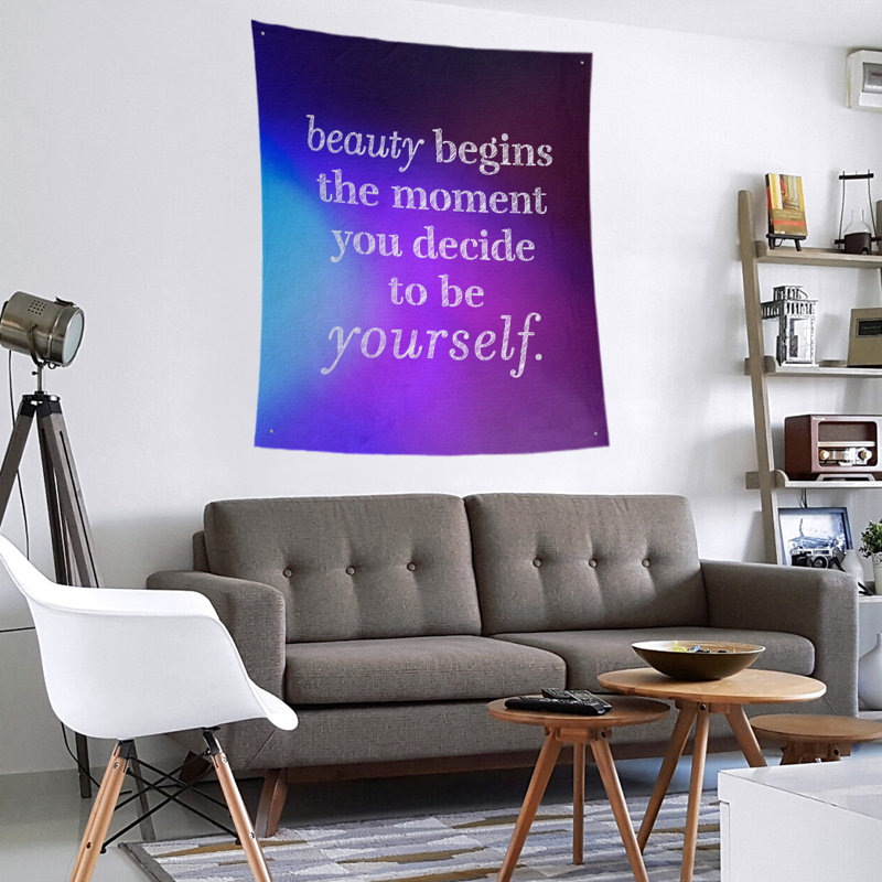 Tapisserie en polyester véritable citation beauté, H 60 po x l 51 po, Bleu / mauve