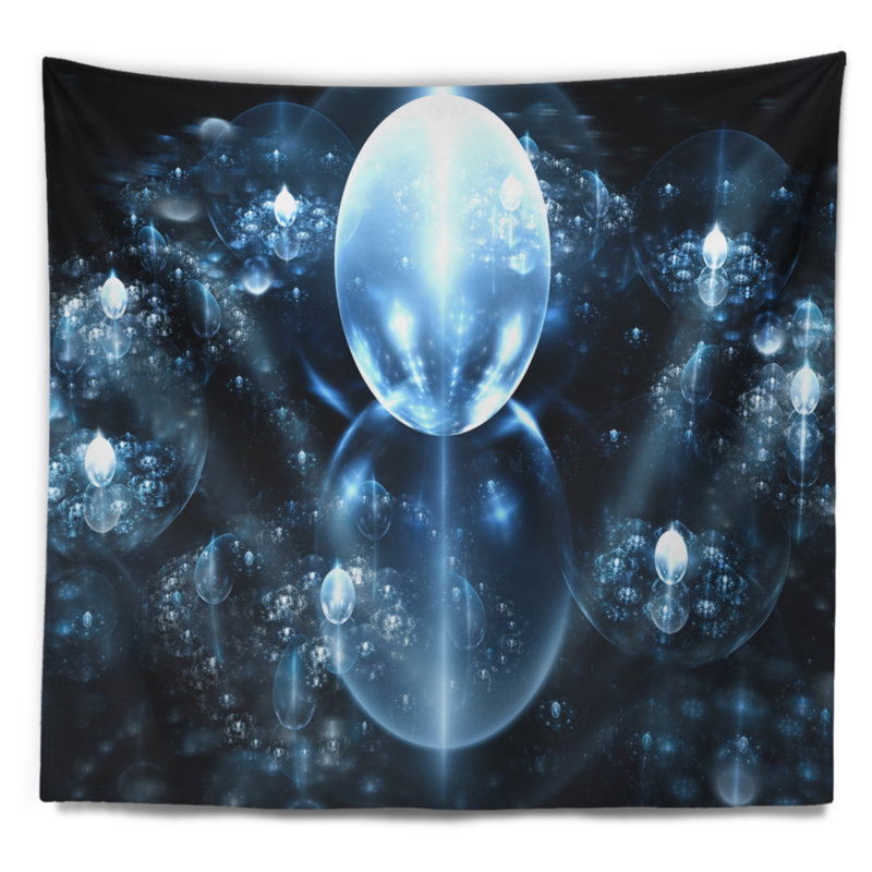 Tapisserie en miroir abstract blue water chutes, H 68 po x l 80 po