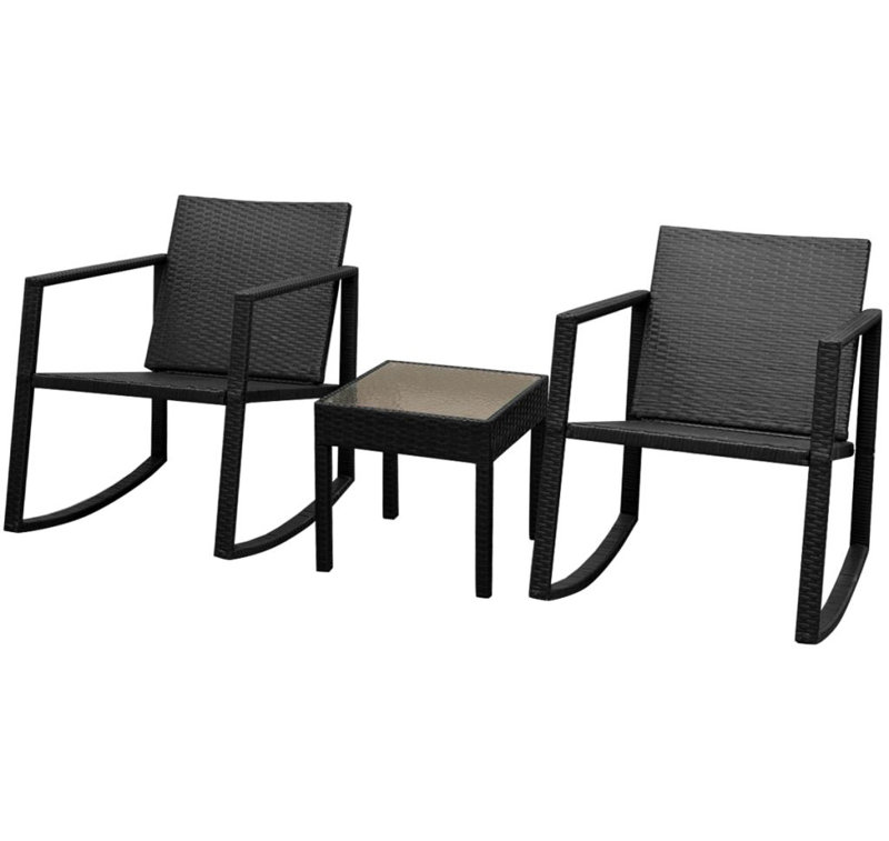 Aline 2 Seater Rattan Conversation Set, Black