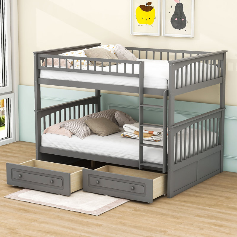 Ezai Full Over Full 2 Drawers Standard Bunk Bed by Harriet Bee, Gray