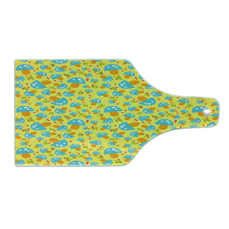 Ambesonne Mushroom Tempered Glass Cutting Board Mushrooms Pattern Yellow Multicolor