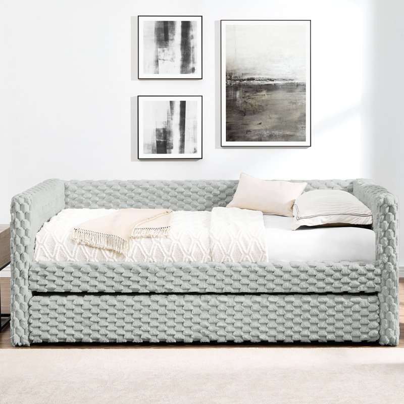 Lit de jour simple en tissu écossais gris foncé, lit escamotable pour un décor polyvalent gris, rembourré moderne Home Living