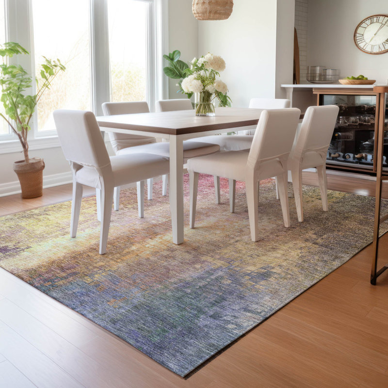 Tapis abstrait intérieur / extérieur lavable à la machine Kaczor ACN2241, Rectangle 10 pi x 14 pi