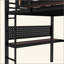 Structure de lit mezzanine avec bureau, panier de rangement, lit mezzanine en métal avec horloge et port de charge