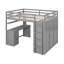 Full Size Loft Bed With Drawers,Desk,And Wardrobe-Grey